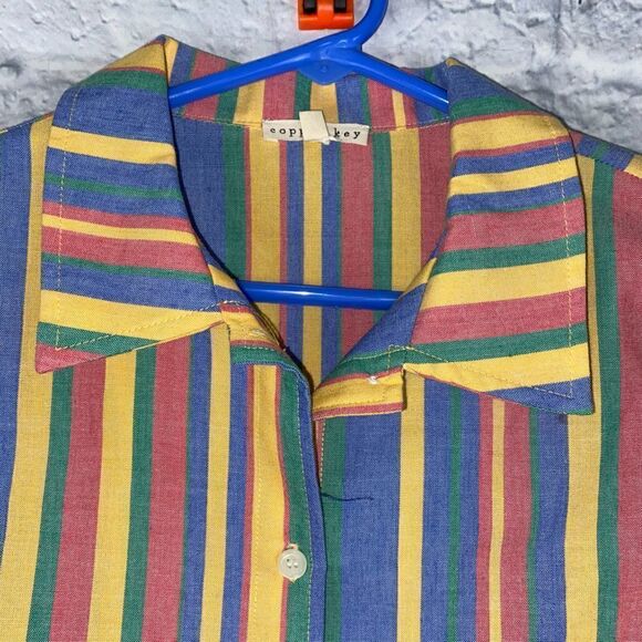 Copper key button down tie front multicolor stripe short sleeve top Lg girls - Picture 4 of 6